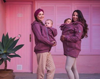 POLA  Front/Back 5in1 Babywearing coat Maternity Pregnancy Multifunctional Kangaroo hoodie baby carrying jacket ROSE BROWN