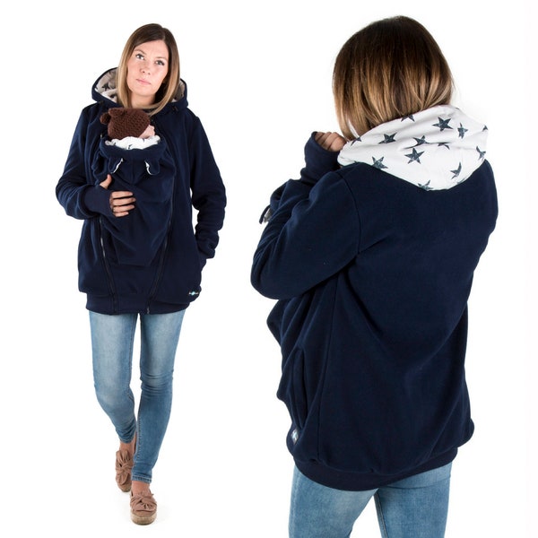 NEW LUNA 3in1 babywearing jacket Maternit Kangaroo  carrier for Mom and Baby, baby carrying coat Navy/Stars