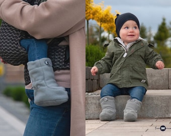 Fun2bemum 6-18 mois bottes polaires réglables Babywearing, chaussons qui restent en place, chaussures de transport, chaussures à bandoulière