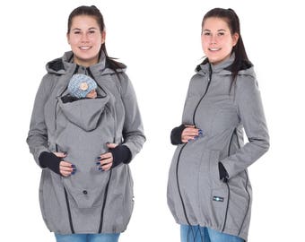 SOFTSHELL COAT Babywearing coat, maternity , carrier jacket, carrying jacket, maternity clothing, mom and baby  GRAY Melange