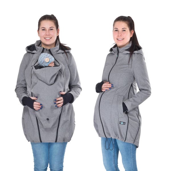 FUN2BEMUM 3in1 Softshell Tragejacke Jacke Umstandsjacke Grau  Melange