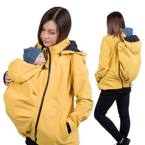 Jaqueta EVEREST 6 em 1 para carregar bebês, jaqueta para carregar bebês, jaqueta softshell para carregar bebês, NP17 mostarda