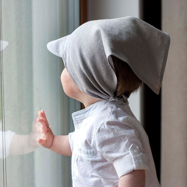 Babytragen Babymütze aus Leinen Kopftuch mit doppeltem Verstellsystem, Mütze, Sonnenhut, Kopfbedeckung,