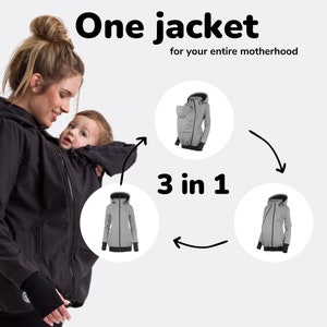 Jaqueta EVEREST 3 em 1 Softshell para carregar bebês, jaqueta para carregar bebês, jaqueta softshell para carregar bebês, PRETA