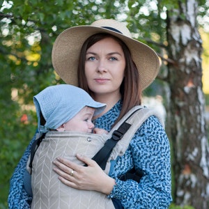 Babytragen Babymütze aus Muslin Kopftuch mit doppeltem Verstellsystem, Mütze, Sonnenhut, Kopfbedeckung Bild 1