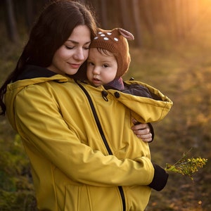 EVEREST 6in1 BACK/FRONT Softshell Babywearing jacket,  carrier jacket, softshell baby carrying jacket, Yellow