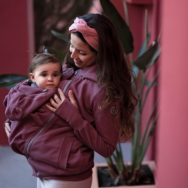 POLA  Front/Back 5in1 Babywearing coat Maternity Pregnancy Multifunctional Kangaroo hoodie baby carrying jacket ROSE BROWN