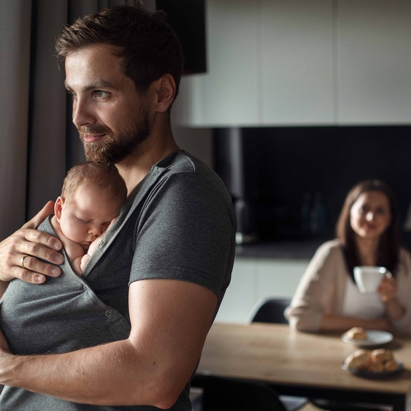 Camiseta de cuidado de unión piel a piel de canguro para papá, nueva camisa de algodón para papá