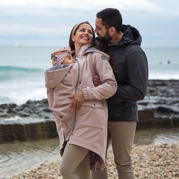 Parka de portage 5 en 1, manteau de maternité, veste de portage AVANT/ARRIÈRE, multifonctionnel, porte-bébé, rose poudré