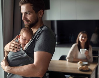 T-shirt per la cura del legame pelle a pelle di canguro per papà Camicia per neo papà in cotone