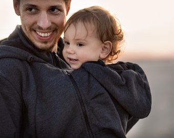 MENS Babywearing Babycarrying jacket for DAD Kangaroo hoodie for baby carrying Charcoal/Black father's day