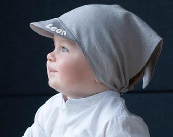 Personalised Linen Baby Sun Hat – Soft Brim, Adjustable Headscarf, Beanie for Babywearing, Summer Cap, Lightweight Sunscreen Hat