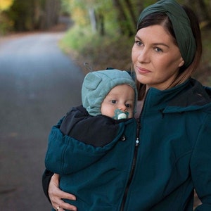 EVEREST 3in1  FRONT carrying babywearing softahell jacket coat, maternity jacket, mom and baby Petrol Green