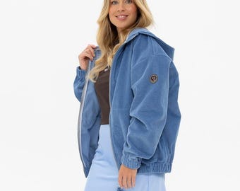 Oversized Corduroy Jacket Women Cotton Hoodie Zip Jacket Loose Fit Coat Velvet Corduroy Hoodie Long Jacket Minimalist Outerwear