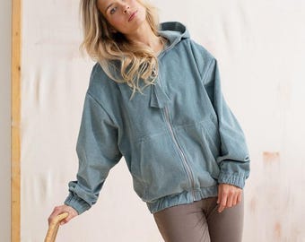 Oversized Corduroy Jacket Women Cotton Hoodie Zip Jacket Loose Fit Coat Velvet Corduroy Hoodie Long Jacket Minimalist Outerwear