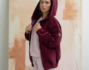 Oversized Corduroy Jacket Women Cotton Hoodie Zip Jacket Loose Fit Coat Velvet Corduroy Hoodie Long Jacket Minimalist Outerwear