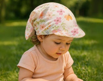 Babywearing Muslin baby hat with a soft brim, double adjustment system head scarf, beanie, sun hat, headgear,  cap, sunscreen