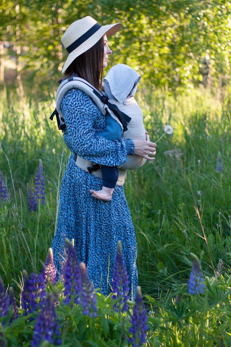 Babytragen Babymütze aus Muslin Kopftuch mit doppeltem Verstellsystem, Mütze, Sonnenhut, Kopfbedeckung Bild 2