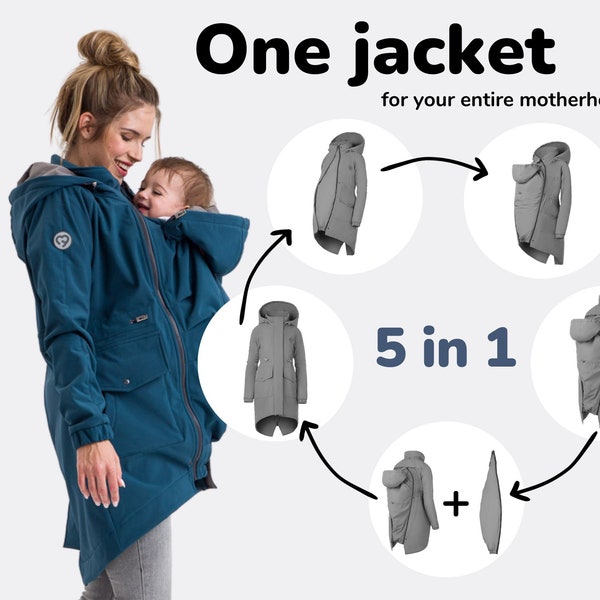 5in1 Babywearing Parka Coat , manteau de maternité, veste de portage FRONT/BACK, multifonction, porte-bébé pour femme , Petrol Green