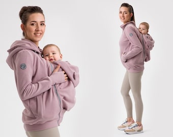 POLA  Front/Back 5in1 Babywearing coat Maternity Pregnancy Multifunctional Kangaroo hoodie baby carrying jacket Dust Pink