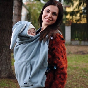 Funda de porteo de tela de peluche de conejito, Funda de forro polar para portabebés, Funda para portabebés GRIS primavera