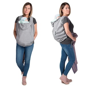 Funda para portabebés, funda para portear, funda Softshell para portabebés, GRIS POLVO/MENTA