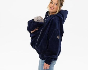 3-in-1 Corduroy Bomber Jacket for Pregnancy and Babywearing, Oversized, NAVY BLUE