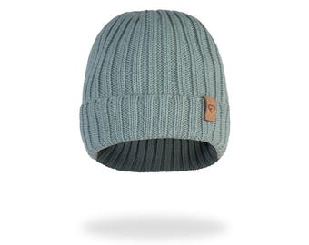 Herfstmuts van merinowol voor volwassenen – UNISEX gebreide muts, hypoallergene muts, MINT kerstcadeau