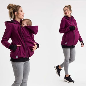 EVEREST 3in1 Softshell Babywearing coat, maternity coat, carrier jacket, softshell baby carrying jacket, maternity , mom and baby coat PLUM