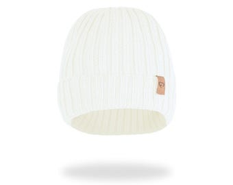 Herfstmuts van merinowol voor volwassenen – UNISEX gebreide muts, hypoallergene muts, kerstcadeau CREME