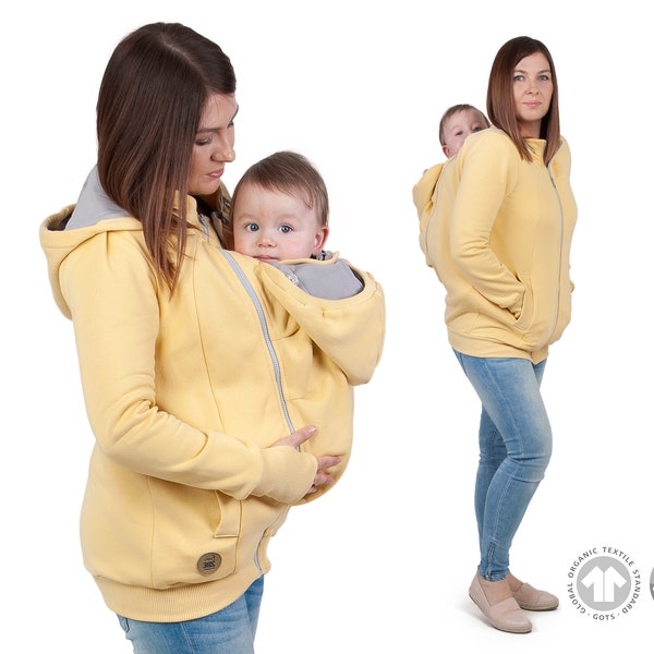 POLA ORGANIC Front/Back 5in1 Babywearing coat Maternity Pregnancy Multifunctional Kangaroo hoodie baby carrying jacket Banana