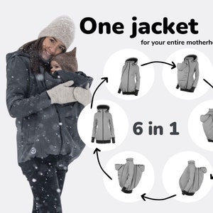 EVEREST 6EN1 DOS/FRONT Portage softshell, manteau de maternité, veste de transport, portage softshell, maternité pour femme, graphite NP17