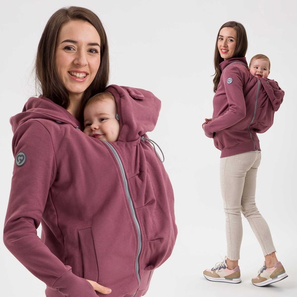 POLA  Front/Back 5in1 Babywearing coat Maternity Pregnancy Multifunctional Kangaroo hoodie baby carrying jacket ROSE BROWN