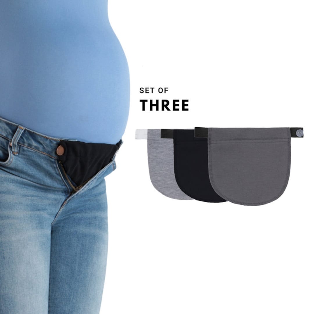 3 Colors Jeans Pants Extender Waist Extender Bands Maternity Pants Extenders  Straps - Adjustable Pant Button Extenders - Gray , Size 