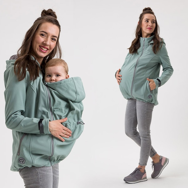 Enigma 5in1 BACK/FRONT Softshell Babywearing jacket,  carrier jacket, softshell baby carrying jacket MINT