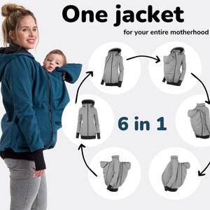 EVEREST 6in1 BACK/FRONT Softshell Babywearing jacket, maternity coat, carrier jacket,baby carrying, maternity Petrol