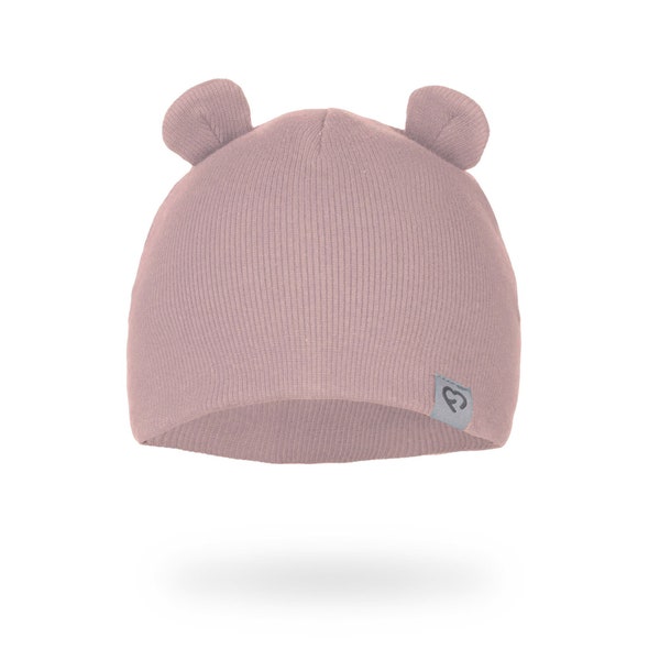 Baby ribbed hat with bear ears, beanie hat, hipster cap,  mottled beanie Unisex DUST PINK
