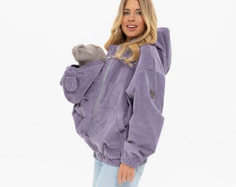 3-in-1 Corduroy Babywearing Bomber Jacket for Maternity, Oversized Lilac