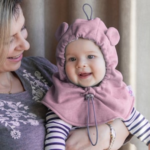 0-4 years Hooded Cowl baby hat,baby bear ears, Toddler Neck Warmer, Kid Winter Ear Hat, boy hat, hood, newborn balaclava PINK