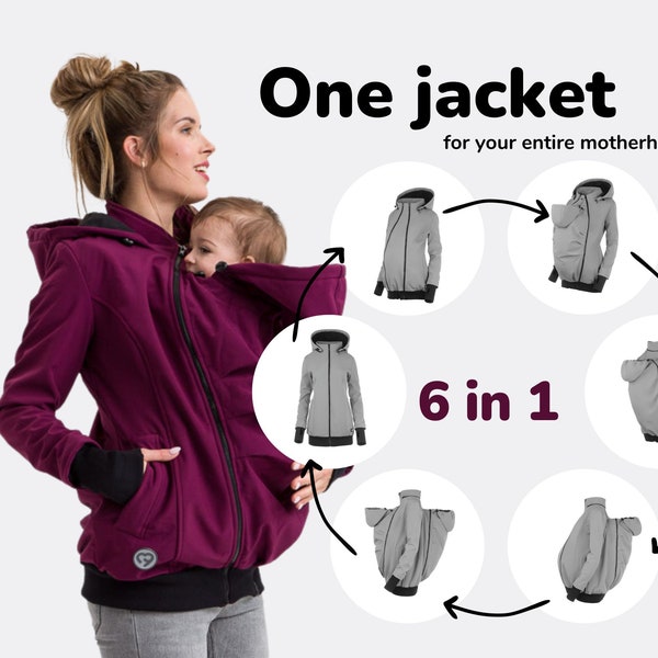 FUN2BEMUM 6in1 Softshell Jacke Baby Tragefunktion Vorne/Hinten  PFLAUME