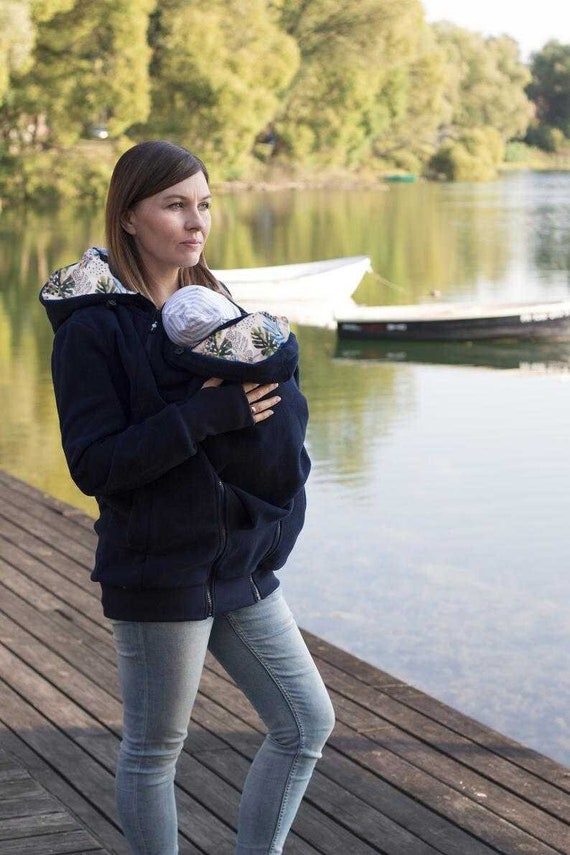 Chaqueta de porteo KOALA 3 en 1 DELANTERA TRASERA Maternidad Embarazo Canguro Mama y bebe portabebes Hojas azul marino azul Etsy Espana