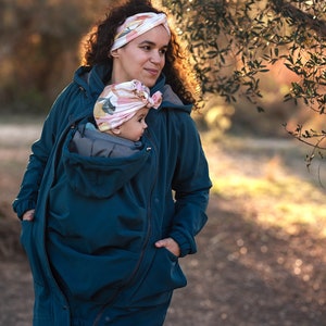 5in1 Babywearing Parka Coat , maternity coat, FRONT/BACK carrying jacket, multifunction, baby carrier , Petrol Green