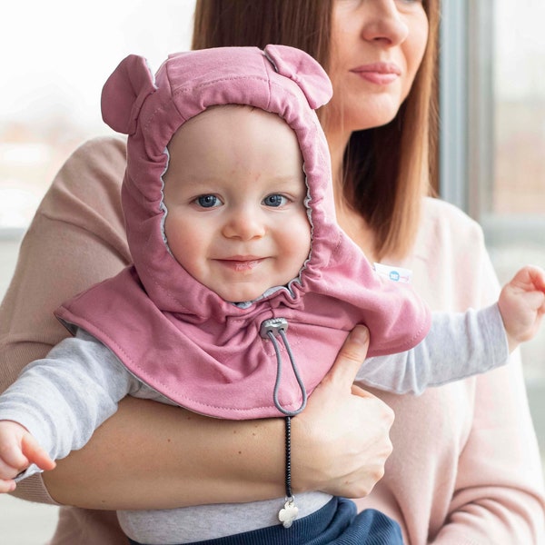 0-4 años Gorro de bebé con capucha, orejas de oso bebé, Calentador de cuello para niños pequeños, Gorro de oreja de invierno para niños, gorro de niño, capucha, pasamontañas recién nacido DUST PINK