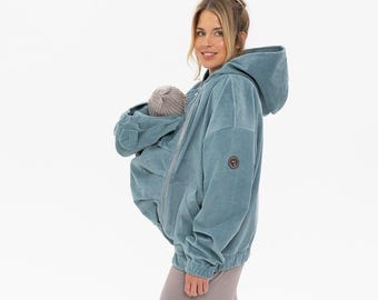 3-in-1 Corduroy Bomber Jacket for Pregnancy and Babywearing, Oversized Aloe