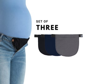 Set of 3 Pregnancy Adjustable Waist Jeans Trousers Band Belt Extender Elastic Black/Navy/Graphite