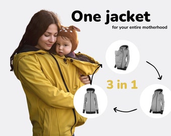 EVEREST 3in1 FRONT Softshell Babywearing jacket,  carrier jacket, softshell baby carrying jacket for women, NP16 Mustard