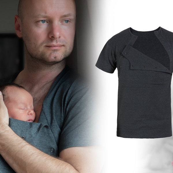 Kangaroo  Skin to Skin Bonding Care T-shirt for DAD  Cotton GRAPHITE