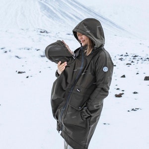 5in1 Softshell Parka-Mantel, Umstandsmantel, FRONT / BACK Baby Tragejacke, Multifunktion KHAKI