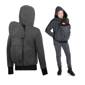 FRONT/BACK MENS  Babywearing jacket for dads Multifunctional Kangaroo hoodie for baby carrying   Charcoal/Black