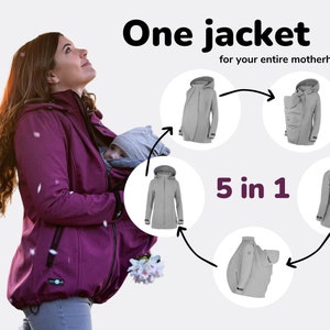 Enigma 5in1 BACK/FRONT Softshell Babywearing jacket,  carrier jacket, softshell baby carrying jacket for womenPLUM Melange
